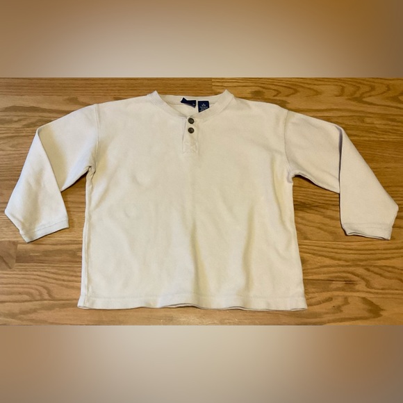 Kids Cherokee Cream Long Sleeve Waffle Knit Long Sleeve Shirt with 2 Buttons. - Picture 2 of 7